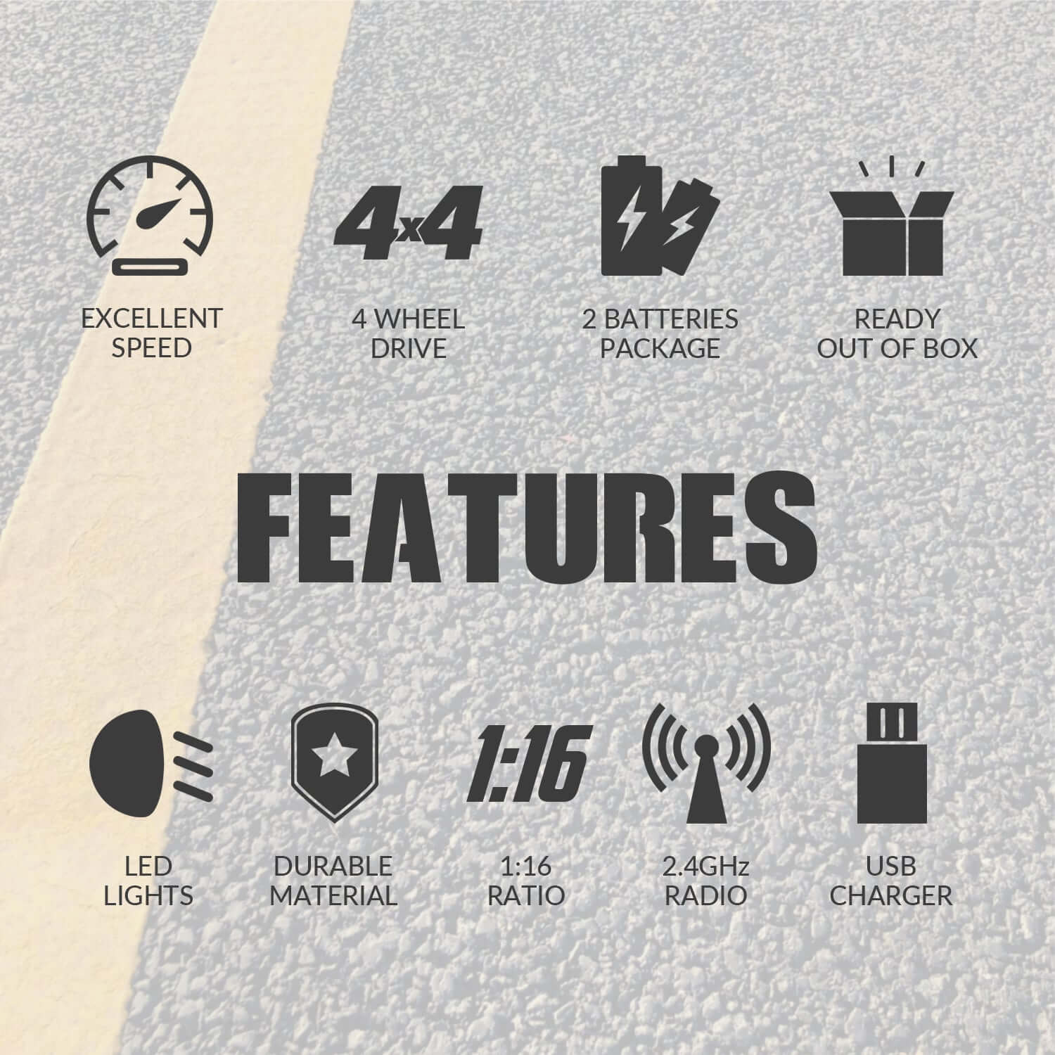 RACENT SandStorm 1/16 High-Speed RC Truck, 40km/h Fast Off-Road Car