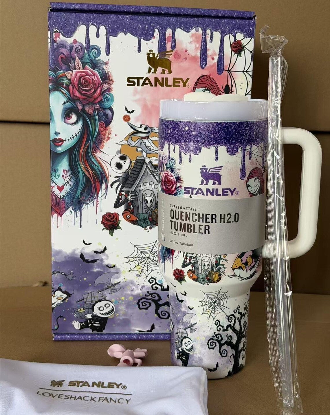 Limited Nightmare before christmas Stanley Tumbler 40oz,custom print Gift Box Glitter