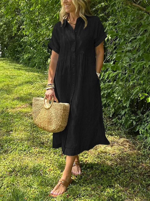 🌸Spring Sale-49% Off💃Striped Lapel Button Down Shirt Dress | With Functional Pockets
