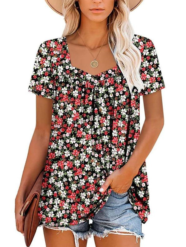 ⏰Hot Sale 50% Off-Women's Summer Pleated Printed Short-Sleeves🔥