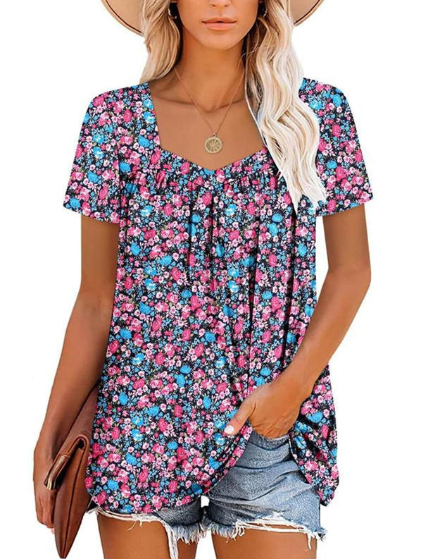 ⏰Hot Sale 50% Off-Women's Summer Pleated Printed Short-Sleeves🔥