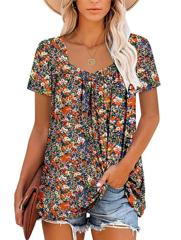 ⏰Hot Sale 50% Off-Women's Summer Pleated Printed Short-Sleeves🔥