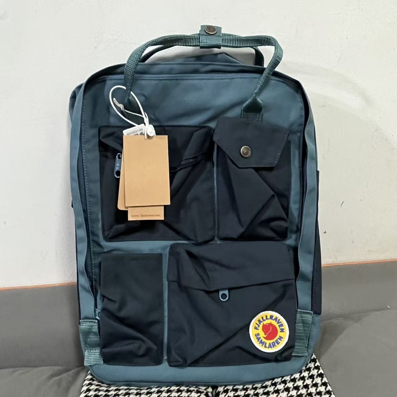 Fjallraven Kanken Backpack Grey-Blue Combined With Dark Blue