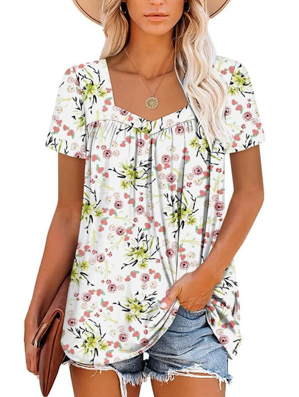 ⏰Hot Sale 50% Off-Women's Summer Pleated Printed Short-Sleeves🔥