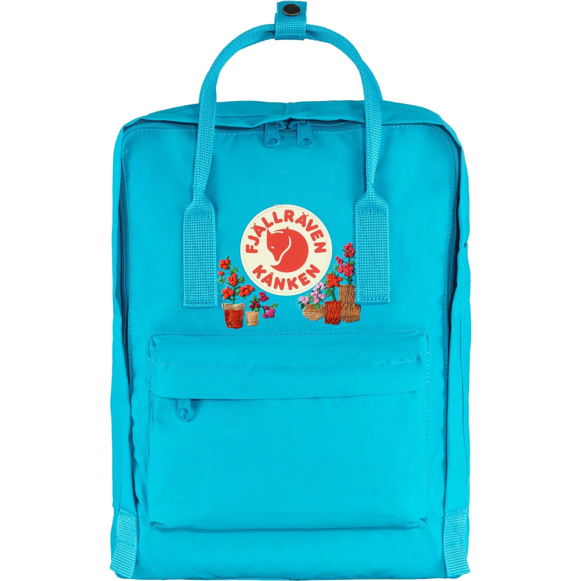 Fjallraven Kanken Classic Embroidered Backpack Deep Turquoise Geraniums