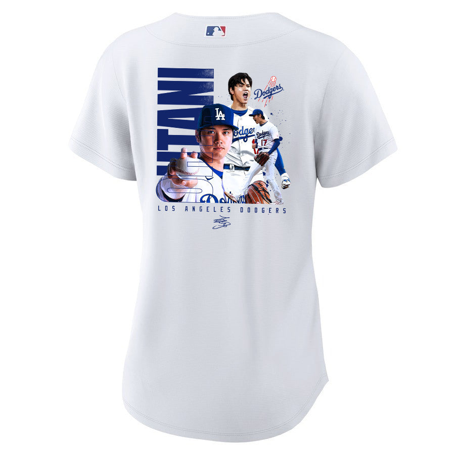 Shohei Ohtani 17 Los Angeles Dodgers Signed Name 2023 Home Women Jersey - White