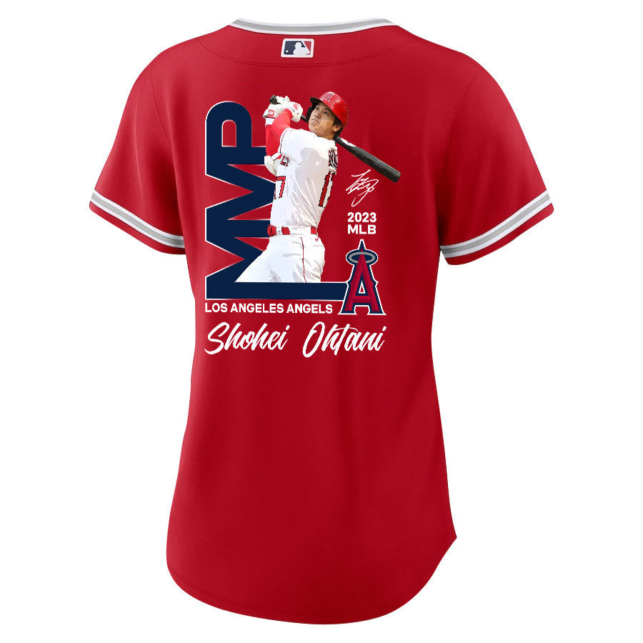 Shohei Ohtani 17 Los Angeles Angels Signed MVP 2023 Alternate Player Women Jersey - Red