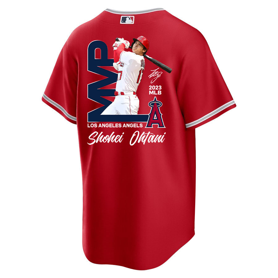Shohei Ohtani 17 Los Angeles Angels Signed MVP 2023 Alternate Player Men Jersey - Red