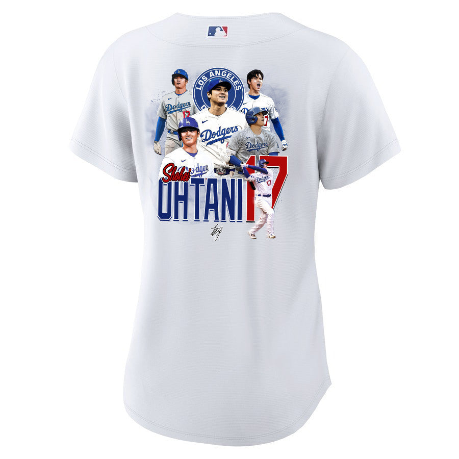 Shohei Ohtani 17 Los Angeles Dodgers Signed Collage Arts 2023 Home Women Jersey - White