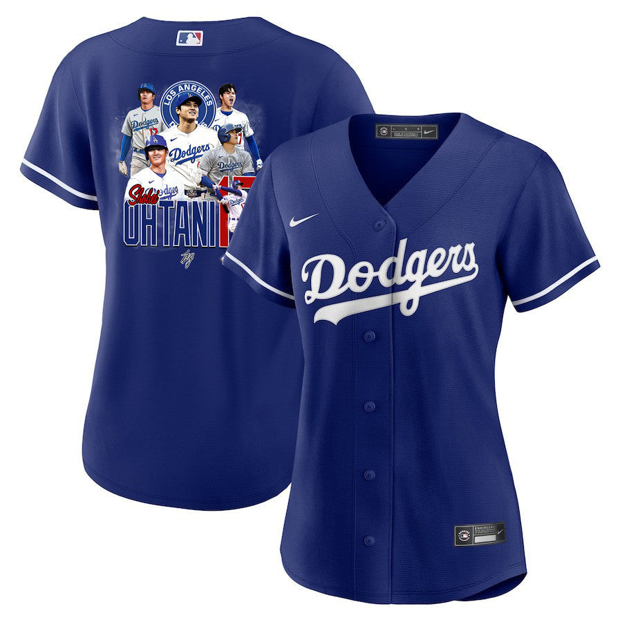 Shohei Ohtani 17 Los Angeles Dodgers Signed Collage Arts 2023 Alternate Women Jersey - Royal