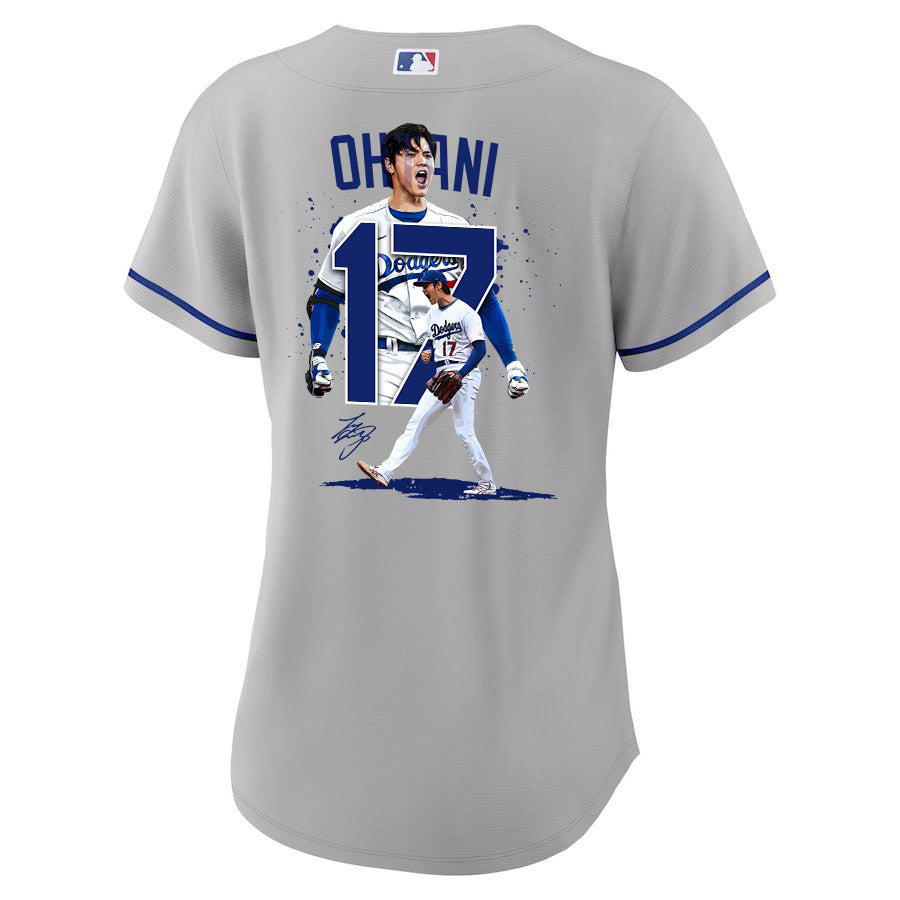 Shohei Ohtani 17 Los Angeles Dodgers Signed Number 2023 Road Women Jersey - Gray