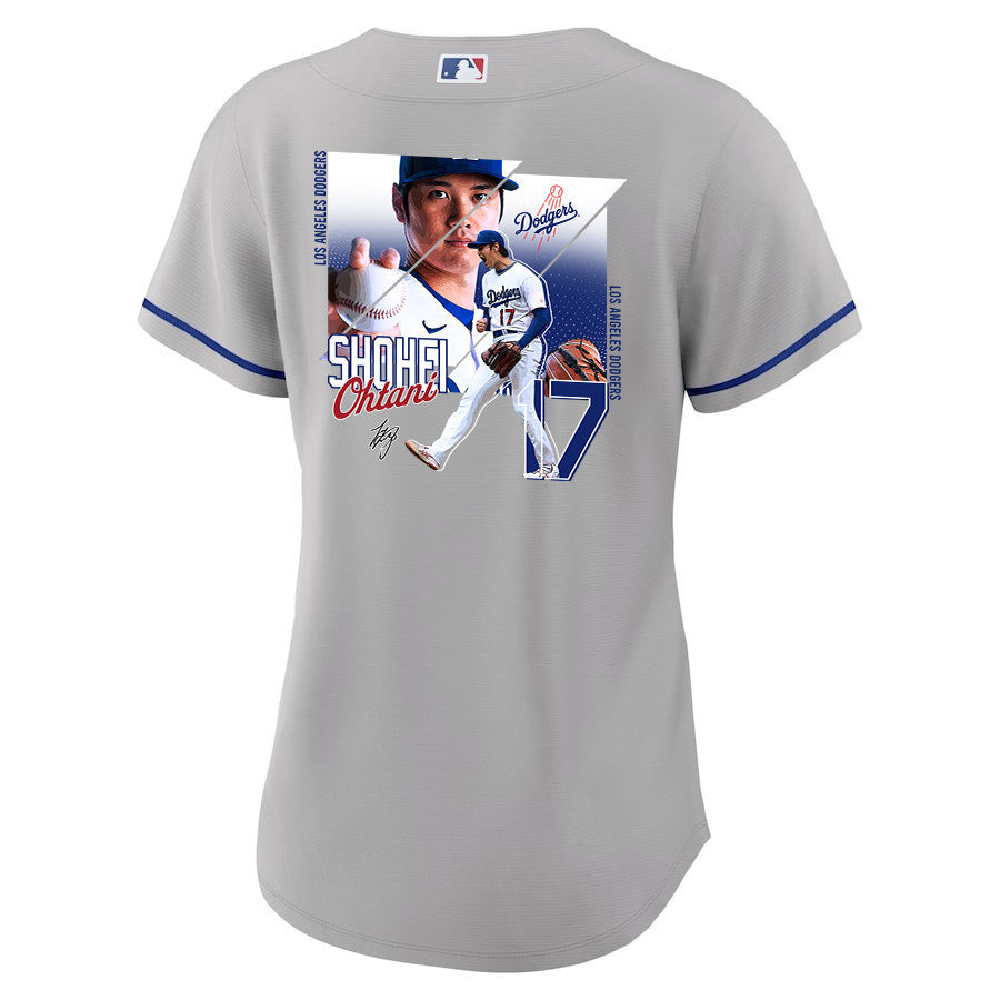 Shohei Ohtani 17 Los Angeles Dodgers Signed Greatest Sho On Earth 2023 Road Women Jersey - Gray