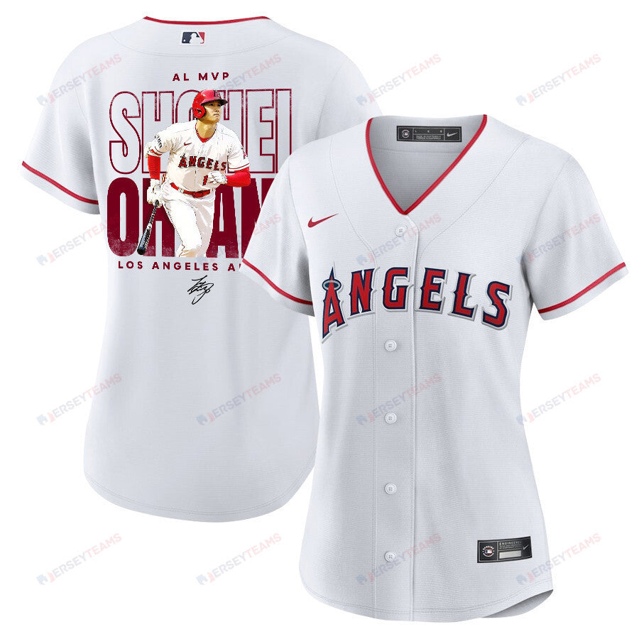 Shohei Ohtani 17 Los Angeles Angels Signed Name 2023 Home Player Women Jersey - White