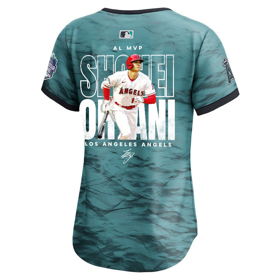 Shohei Ohtani 17 Los Angeles Angels Signed Name 2023 All-Star Game Limited Player Women Jersey - Teal