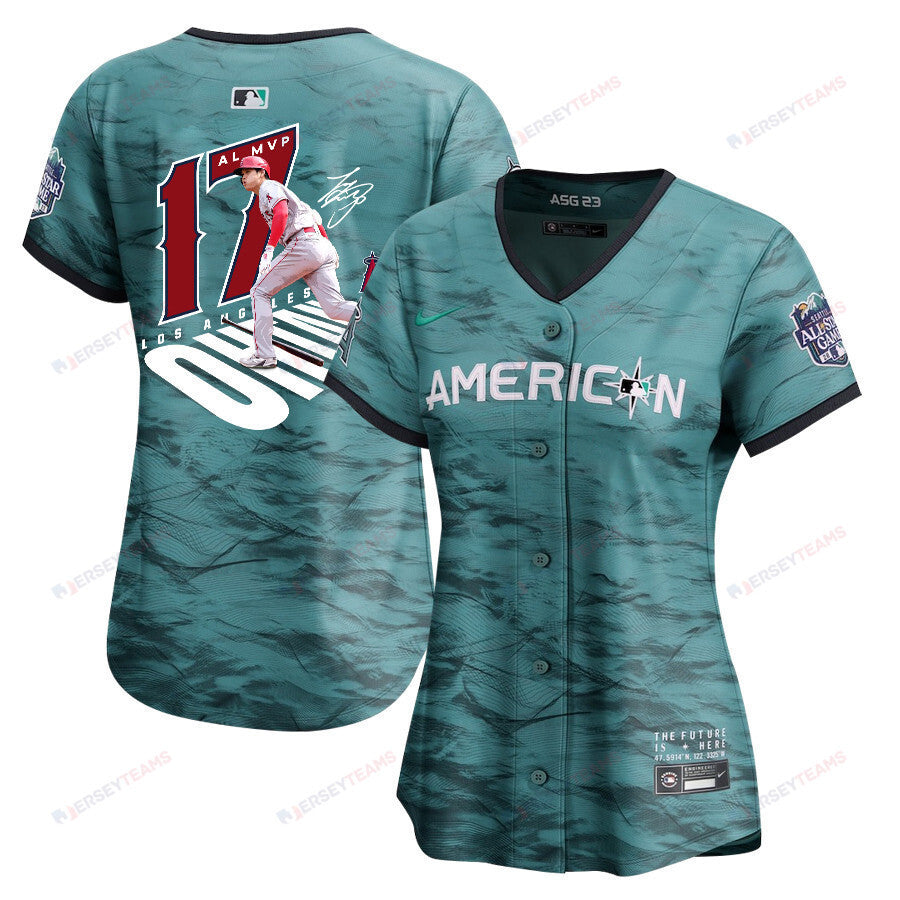 Shohei Ohtani 17 Los Angeles Angels Signed Number 2023 All-Star Game Limited Player Women Jersey - Teal