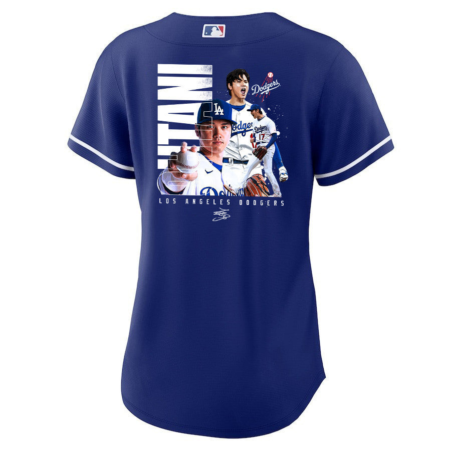 Shohei Ohtani 17 Los Angeles Dodgers Signed Name 2023 Alternate Women Jersey - Royal
