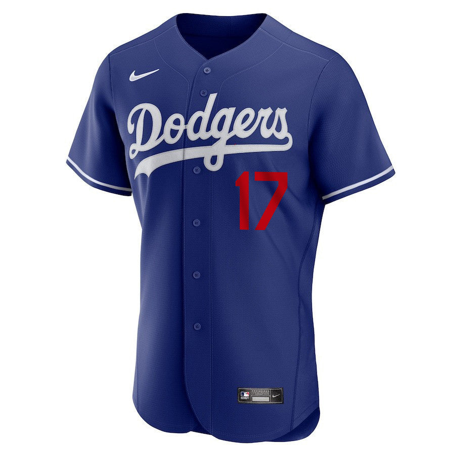 Shohei Ohtani 17 Los Angeles Dodgers Signed Number 2023 Alternate ELITE Jersey - Men Royal Jersey