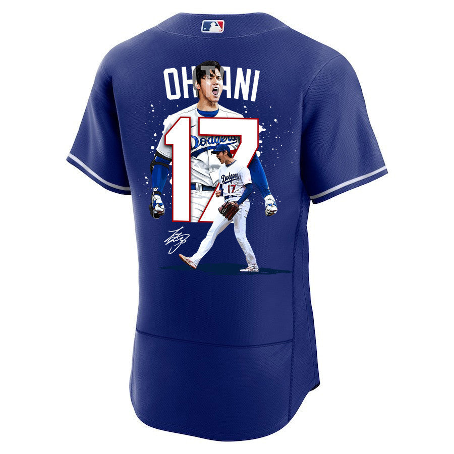 Shohei Ohtani 17 Los Angeles Dodgers Signed Number 2023 Alternate ELITE Jersey - Men Royal Jersey