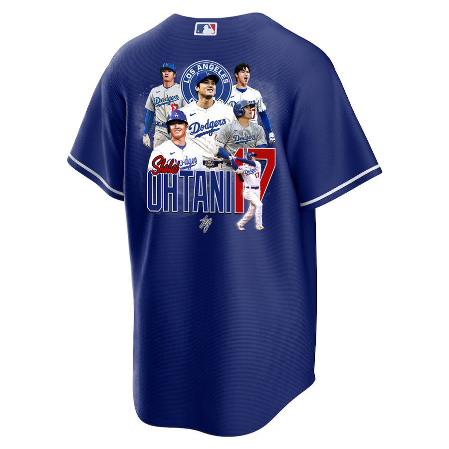 Shohei Ohtani 17 Los Angeles Dodgers Signed Collage Arts 2023 Alternate Men Jersey - Royal