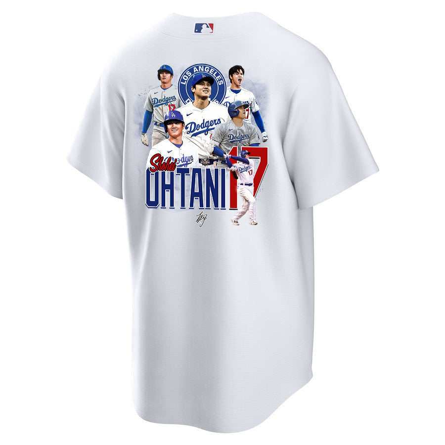 Shohei Ohtani 17 Los Angeles Dodgers Signed Collage Arts 2023 Home Men Jersey - White