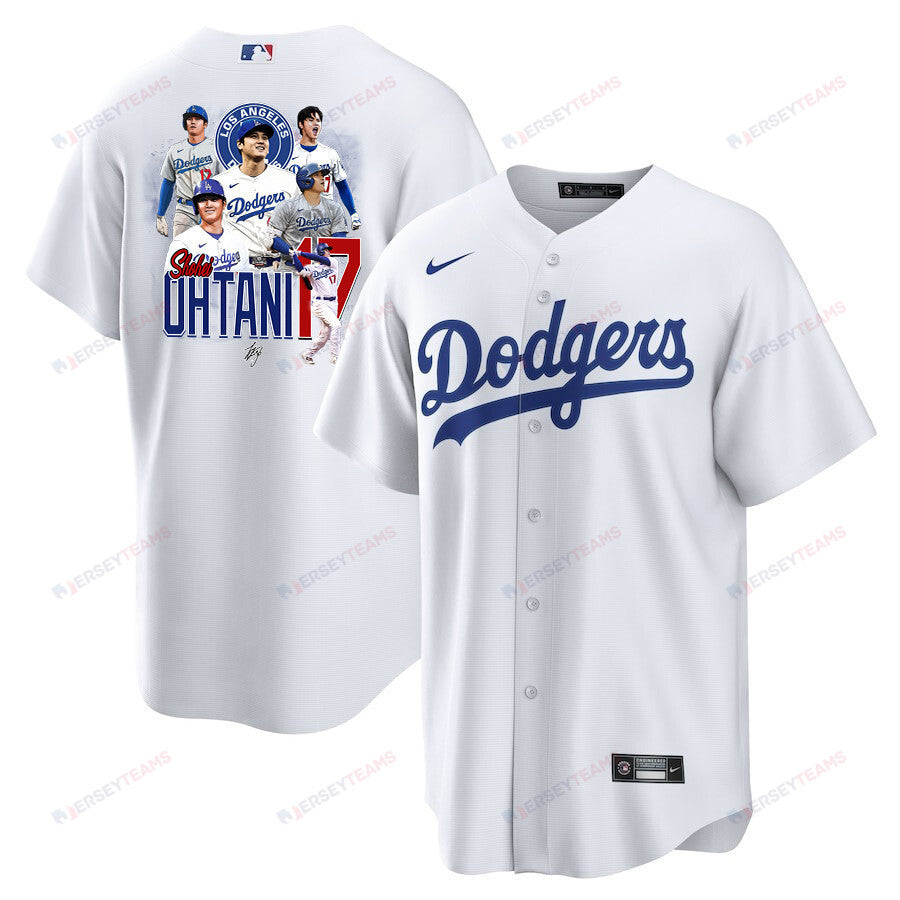 Shohei Ohtani 17 Los Angeles Dodgers Signed Collage Arts 2023 Home Men Jersey - White