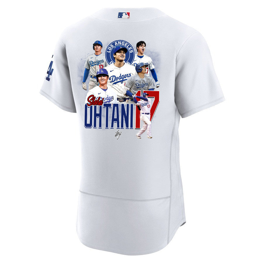 Shohei Ohtani 17 Los Angeles Dodgers Signed Collage Arts 2023 Home ELITE Men Jersey - White