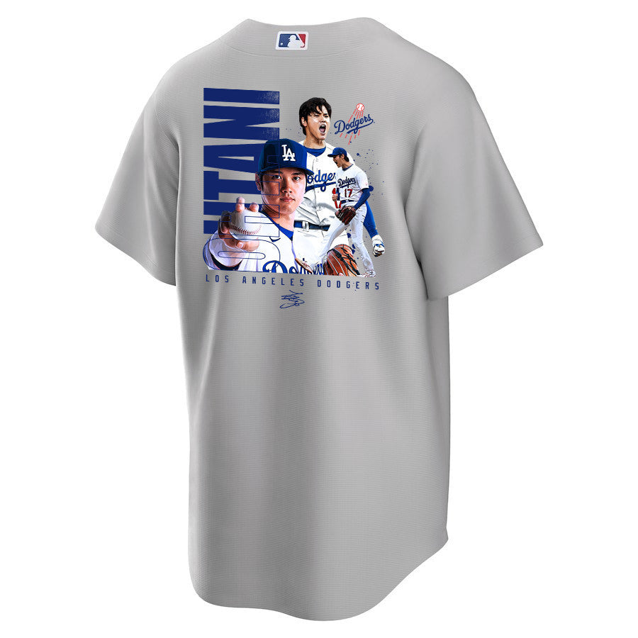 Shohei Ohtani 17 Los Angeles Dodgers Signed Name 2023 Road Men Jersey - Gray