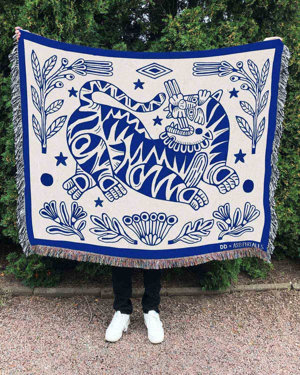Botanic Tiger Woven Tapestry: Asis Percales Art, Cotton Throw Blanket