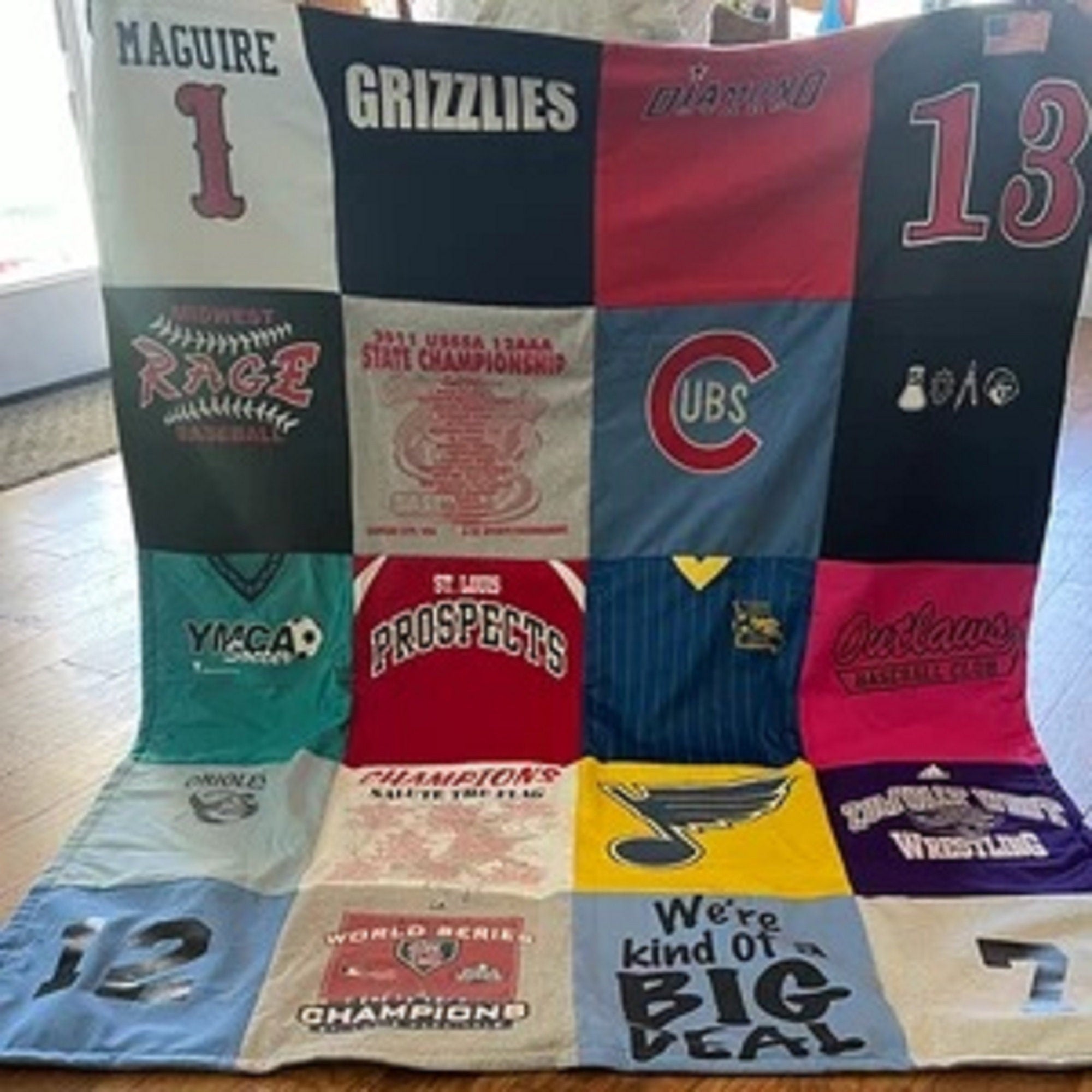 Custom Blankets made from tshirts, sweaters, jerseys and other shirts with Fleece backing