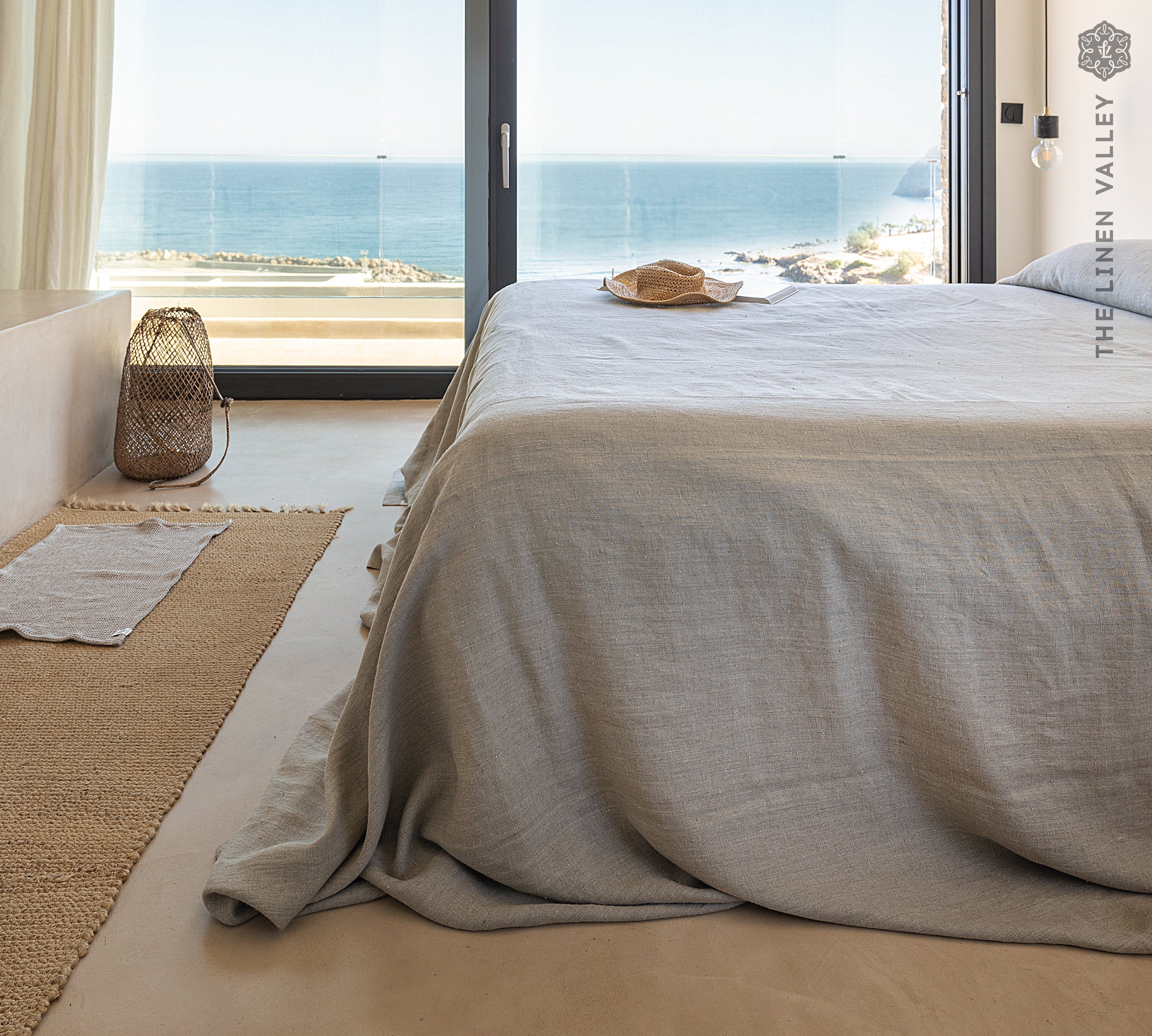 Rustic Linen Oversized Bedspread- softened linen Bed Cover- Queen King size quilt-not bleached linen coverlet-Softened linen throw quilt