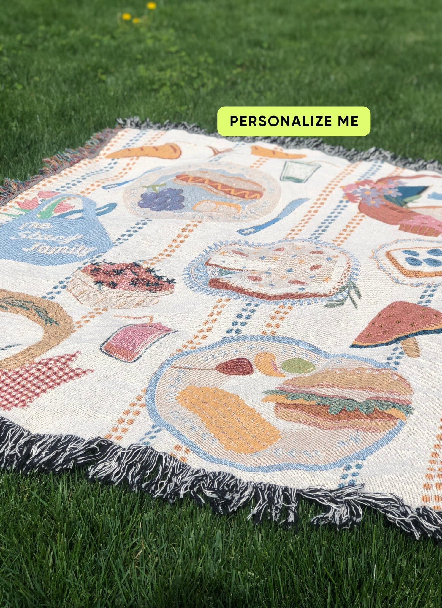 Personalized Woven Picnic Blanket, Beach Blanket Throw, Cottagecore, Food Art, Unique Custom Blanket, Family Gift, Christmas gift for family