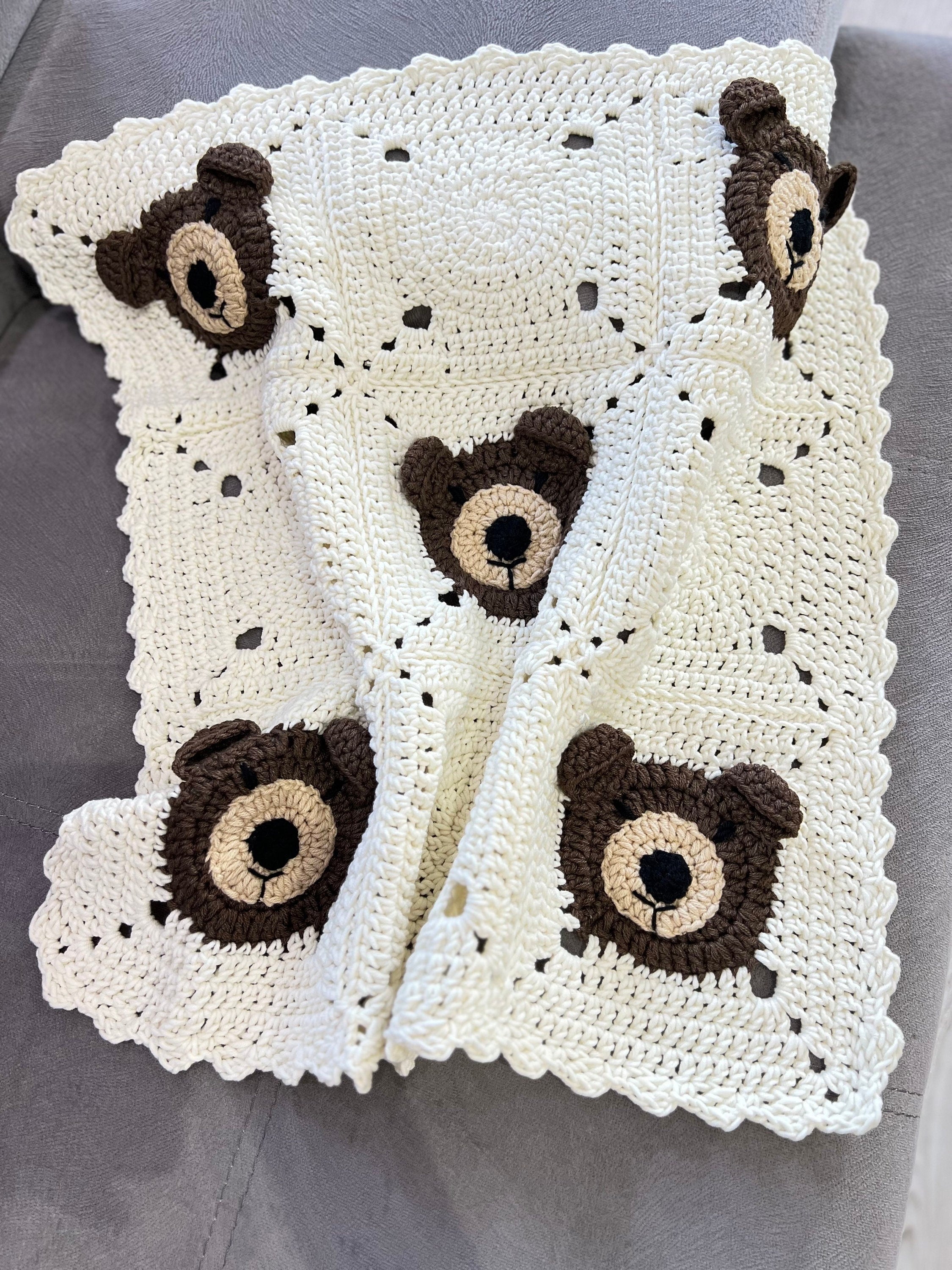 Teddy Bear Baby Shower Gift, Hairloom Baby Blanket, Baby Wrap Blanket, Crochet Animal Stroller, Unique Nursery Decor, Coton Toddler Throw