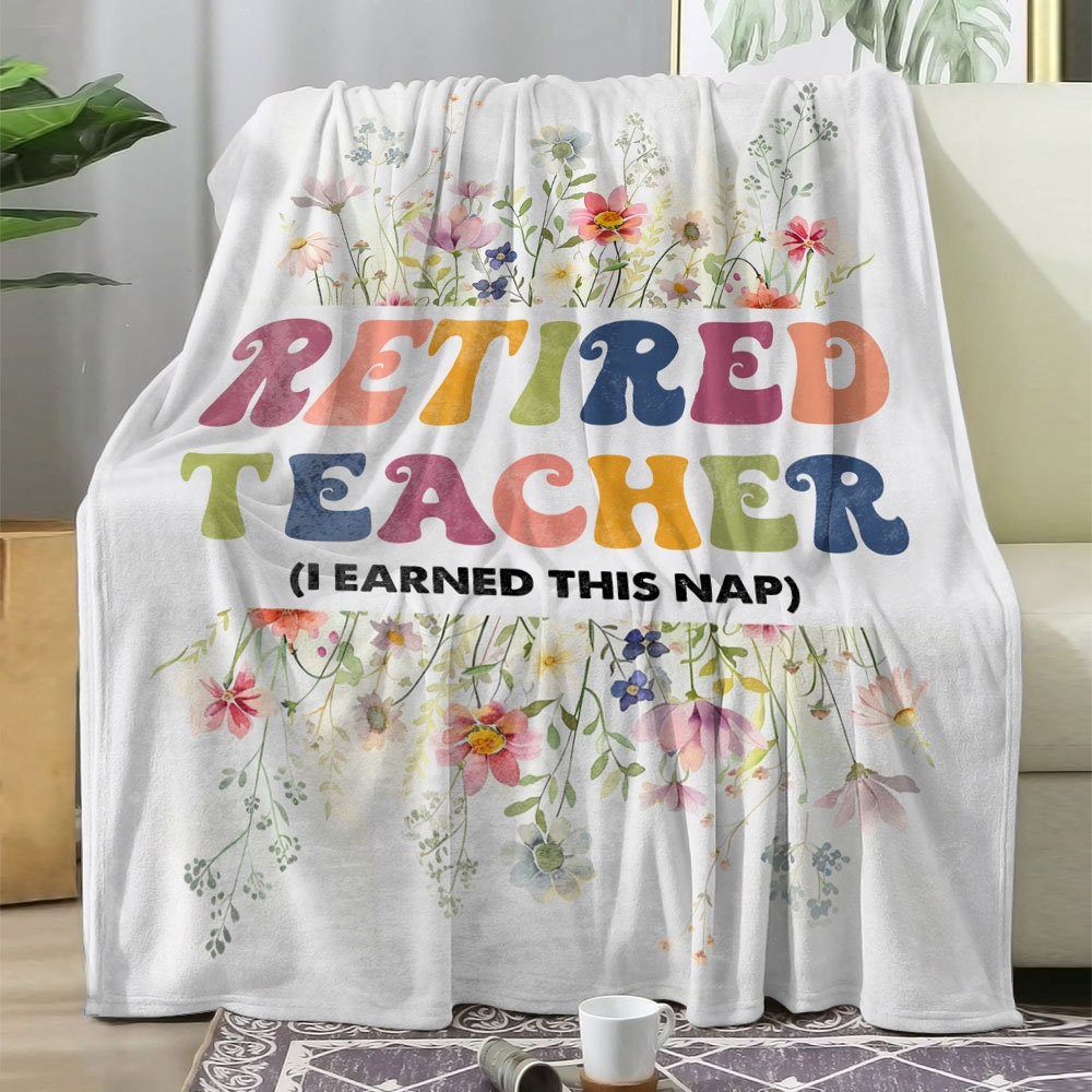 Teacher Retirement Gift Blanket, Floral Sherpa Throw Blanket for Retiring Teacher from Coworkers, Cute Retired Gift for Her, Teacher Gift