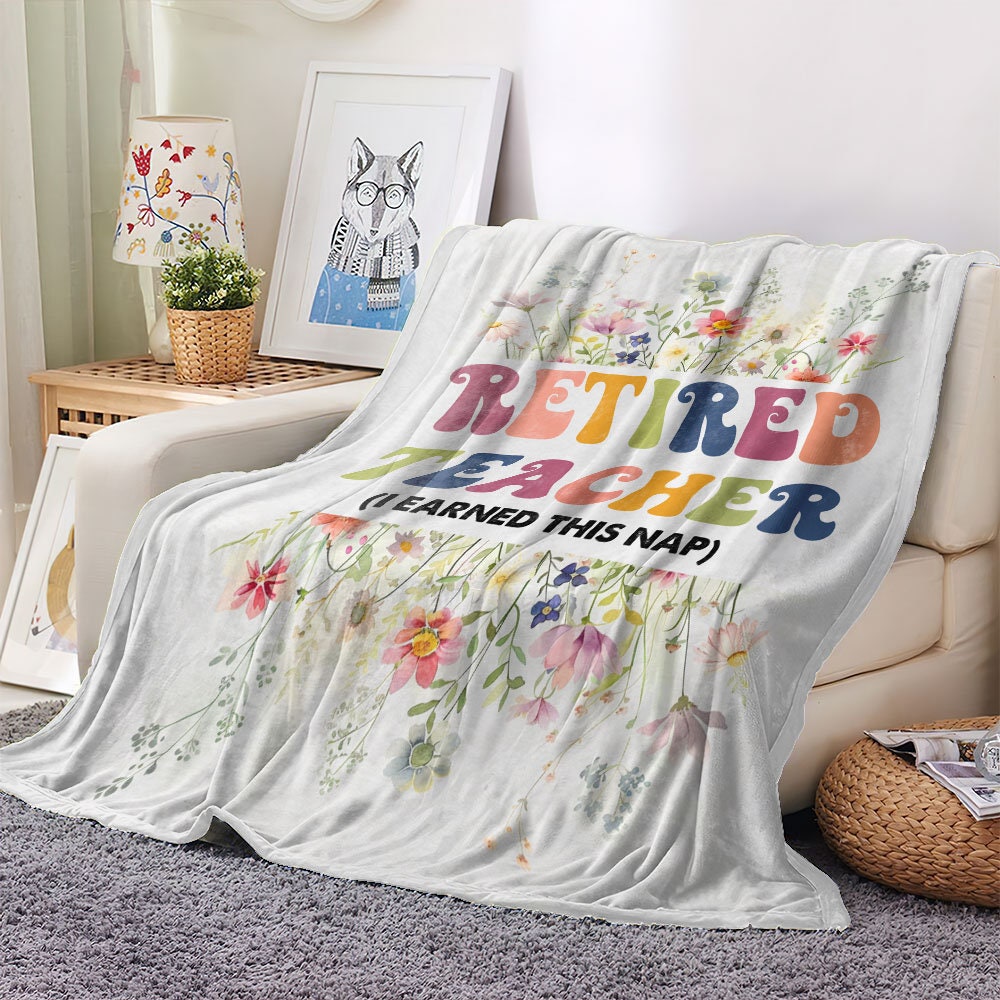Teacher Retirement Gift Blanket, Floral Sherpa Throw Blanket for Retiring Teacher from Coworkers, Cute Retired Gift for Her, Teacher Gift