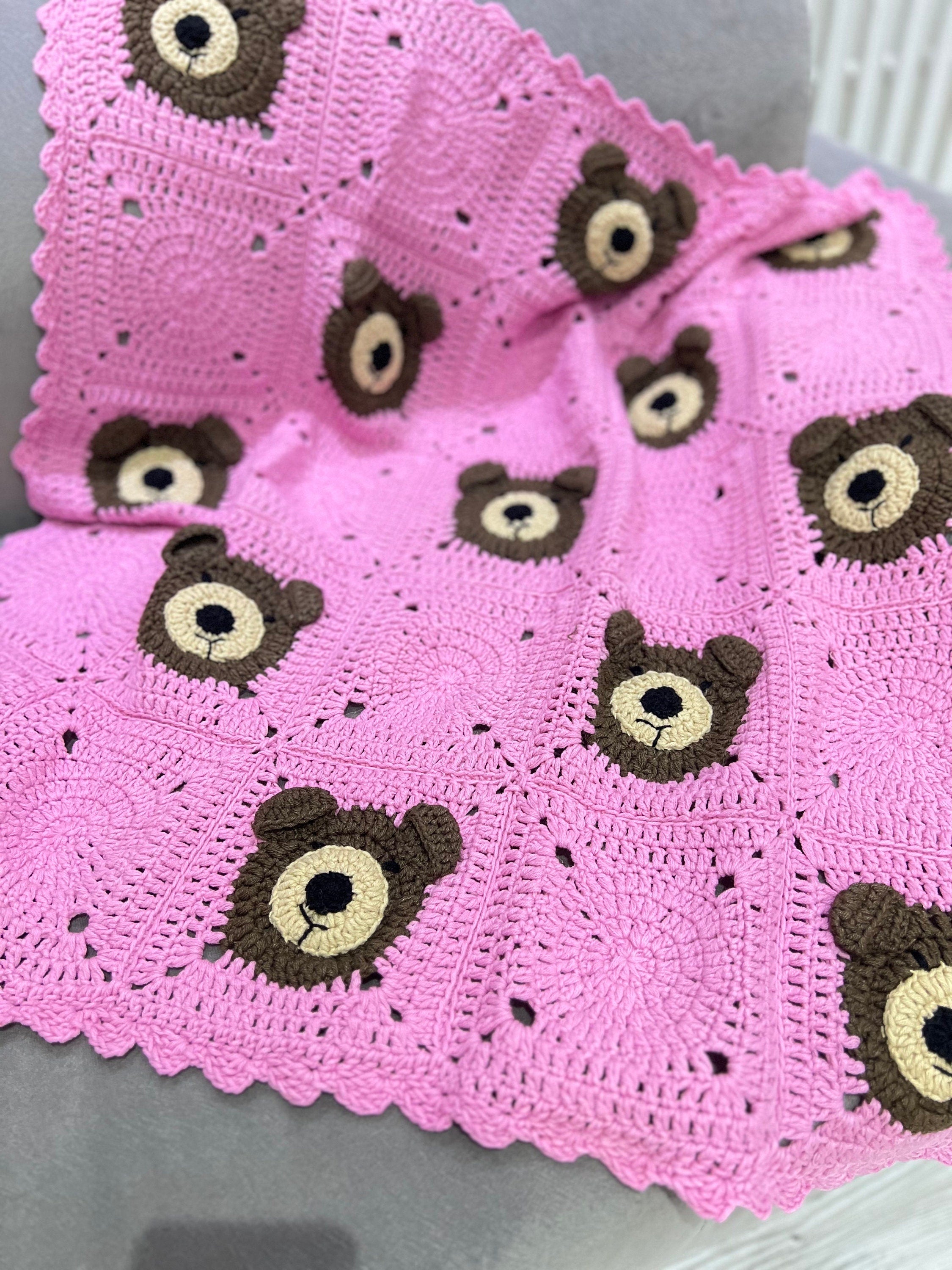 Teddy Bear Baby Shower Gift, Hairloom Baby Blanket, Baby Wrap Blanket, Crochet Animal Stroller, Unique Nursery Decor, Coton Toddler Throw