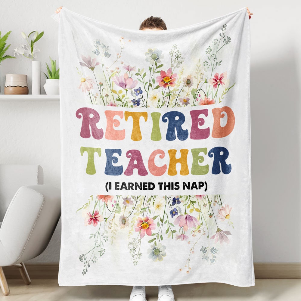 Teacher Retirement Gift Blanket, Floral Sherpa Throw Blanket for Retiring Teacher from Coworkers, Cute Retired Gift for Her, Teacher Gift