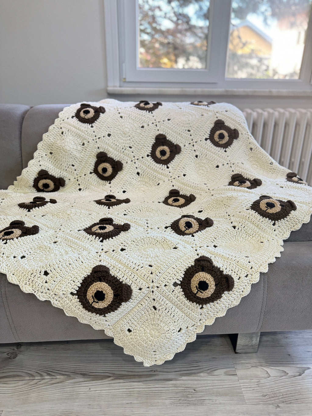 Teddy Bear Baby Shower Gift, Hairloom Baby Blanket, Baby Wrap Blanket, Crochet Animal Stroller, Unique Nursery Decor, Coton Toddler Throw