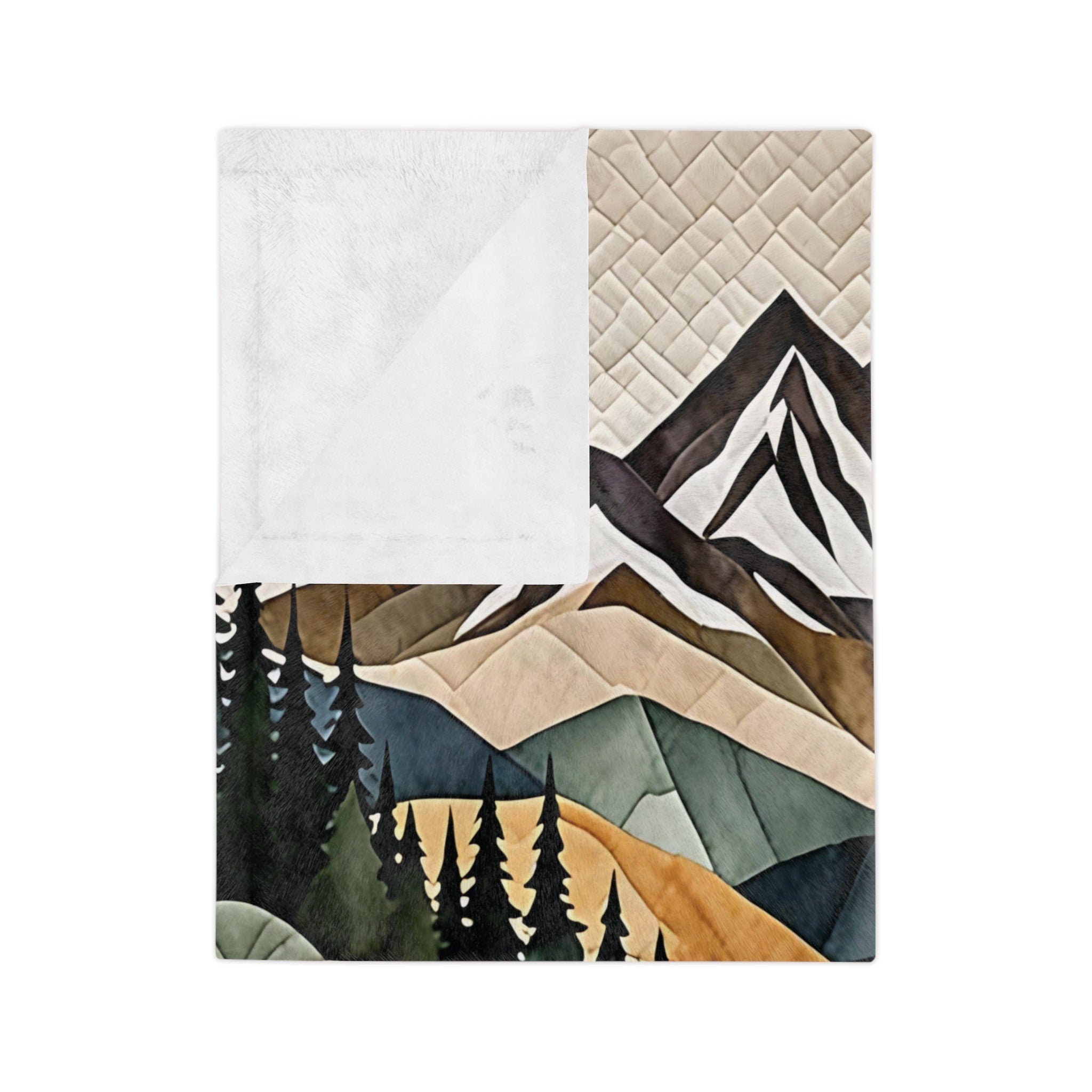 Mountain Forest Wildflowers Plush Blanket, Printed Quilt-Look Throw, Lightweight Soft Cozy 40"x30", 60"x50", 80"x60",