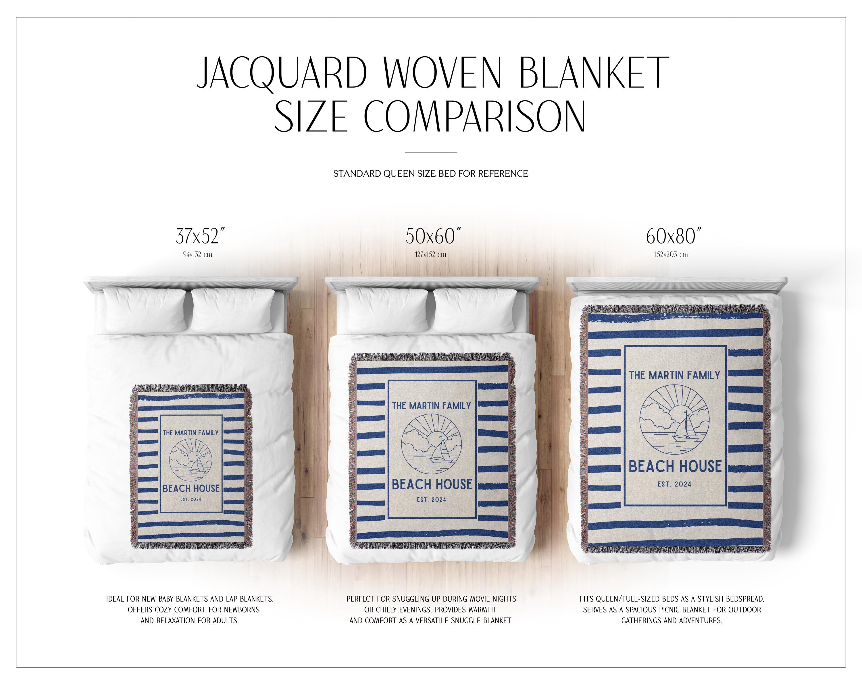 Personalized Vowen Blanket for Beach House Owner, Beach House Decoration Woven Throw, Family Name Blanket Beach House, Beach House Gifts