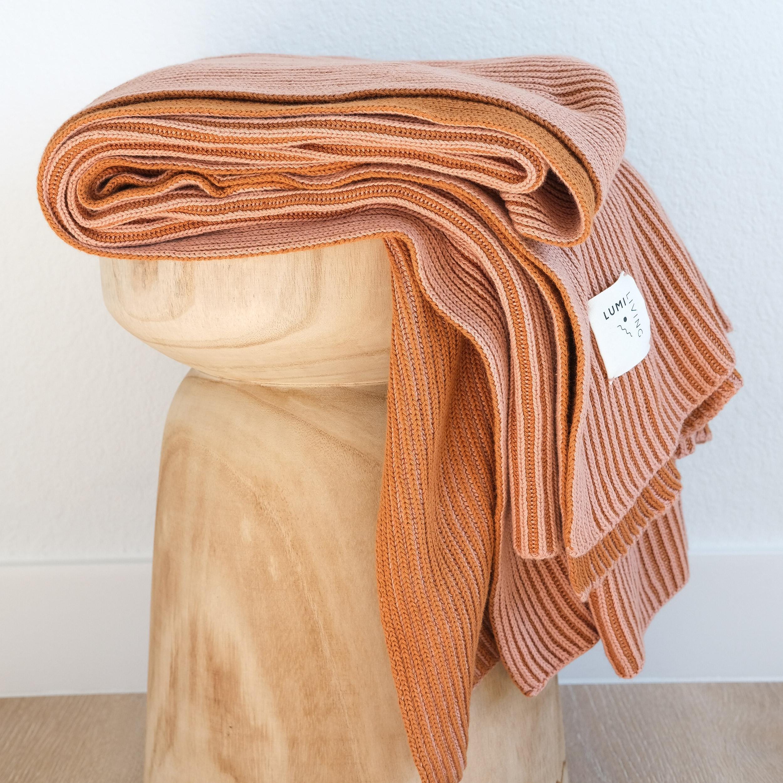 Lumi Living 100% Cotton Two Toned Rib Knit Throw Blanket (50x60)