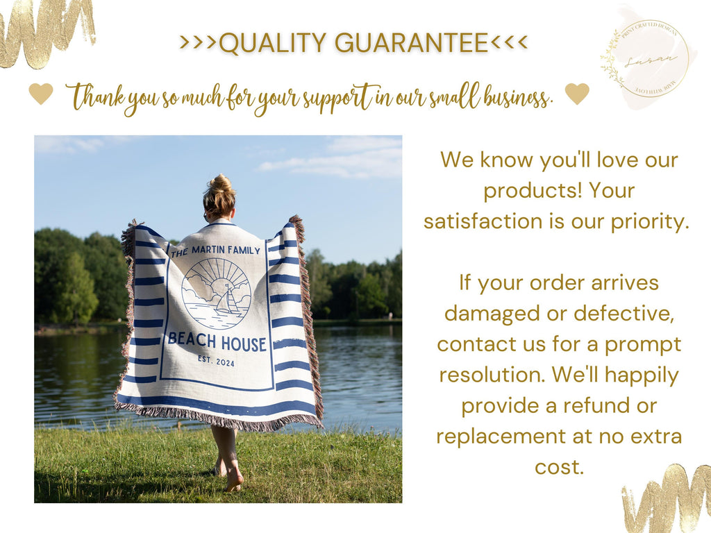 Personalized Vowen Blanket for Beach House Owner, Beach House Decoration Woven Throw, Family Name Blanket Beach House, Beach House Gifts
