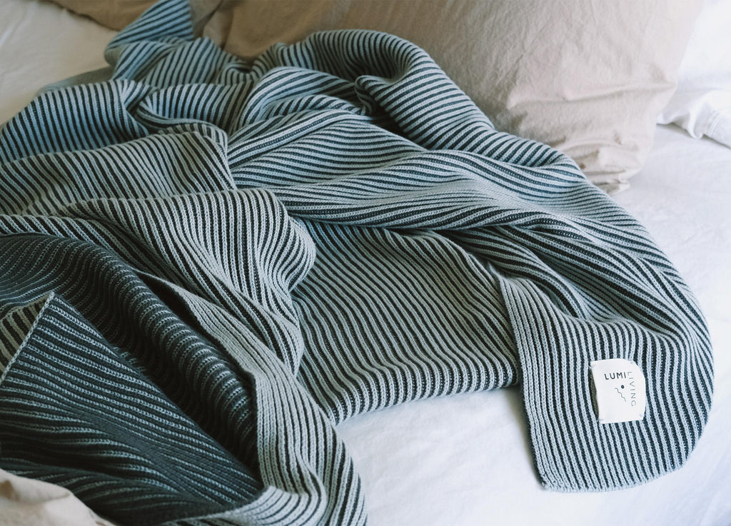 Lumi Living 100% Cotton Two Toned Rib Knit Throw Blanket (50x60)