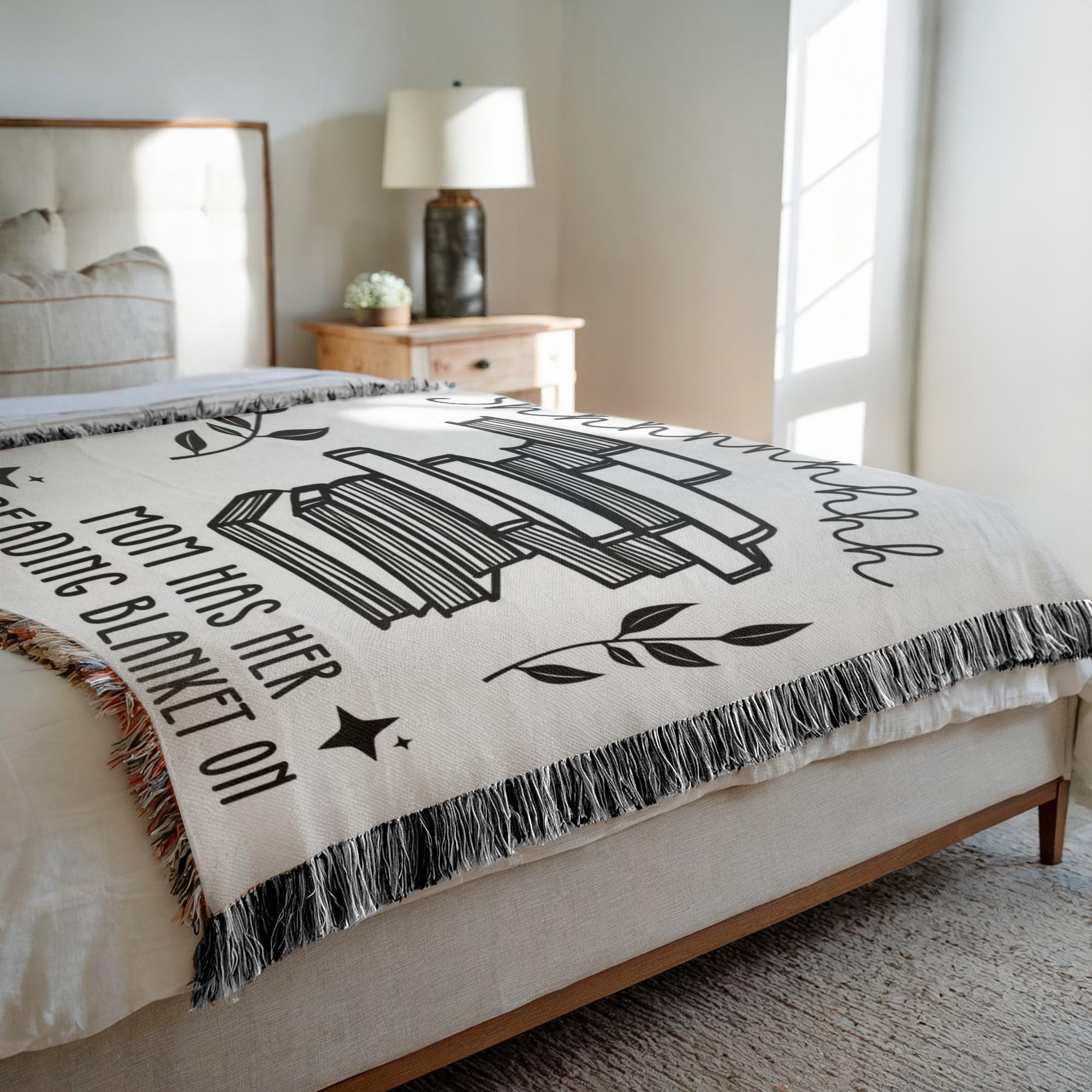 Bookish Blanket, Custom Mother's Day Gift Book Lovers Woven Blanket, Cozy Gift Idea for Mom Bookworm Throw Reading Nook Decor Book Club