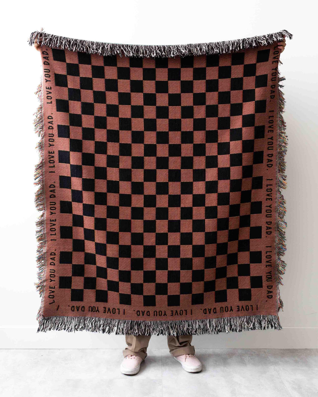 Gift for Dad Blanket: Fathers Day Present from Kids, Checkered Woven Throw, Unique Thoughtful Birthday, Personalized, Grandpa Grandparent