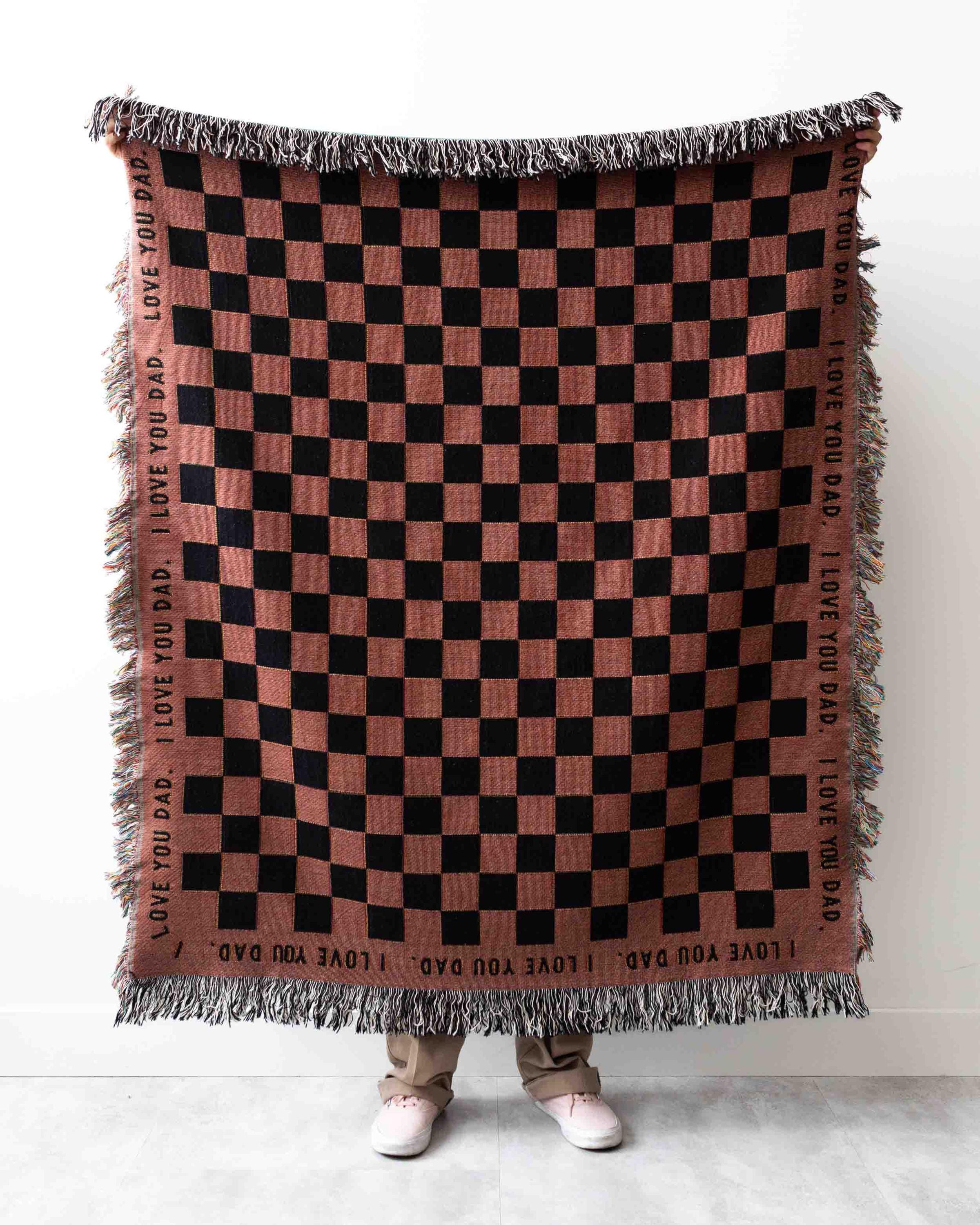 Gift for Dad Blanket: Fathers Day Present from Kids, Checkered Woven Throw, Unique Thoughtful Birthday, Personalized, Grandpa Grandparent