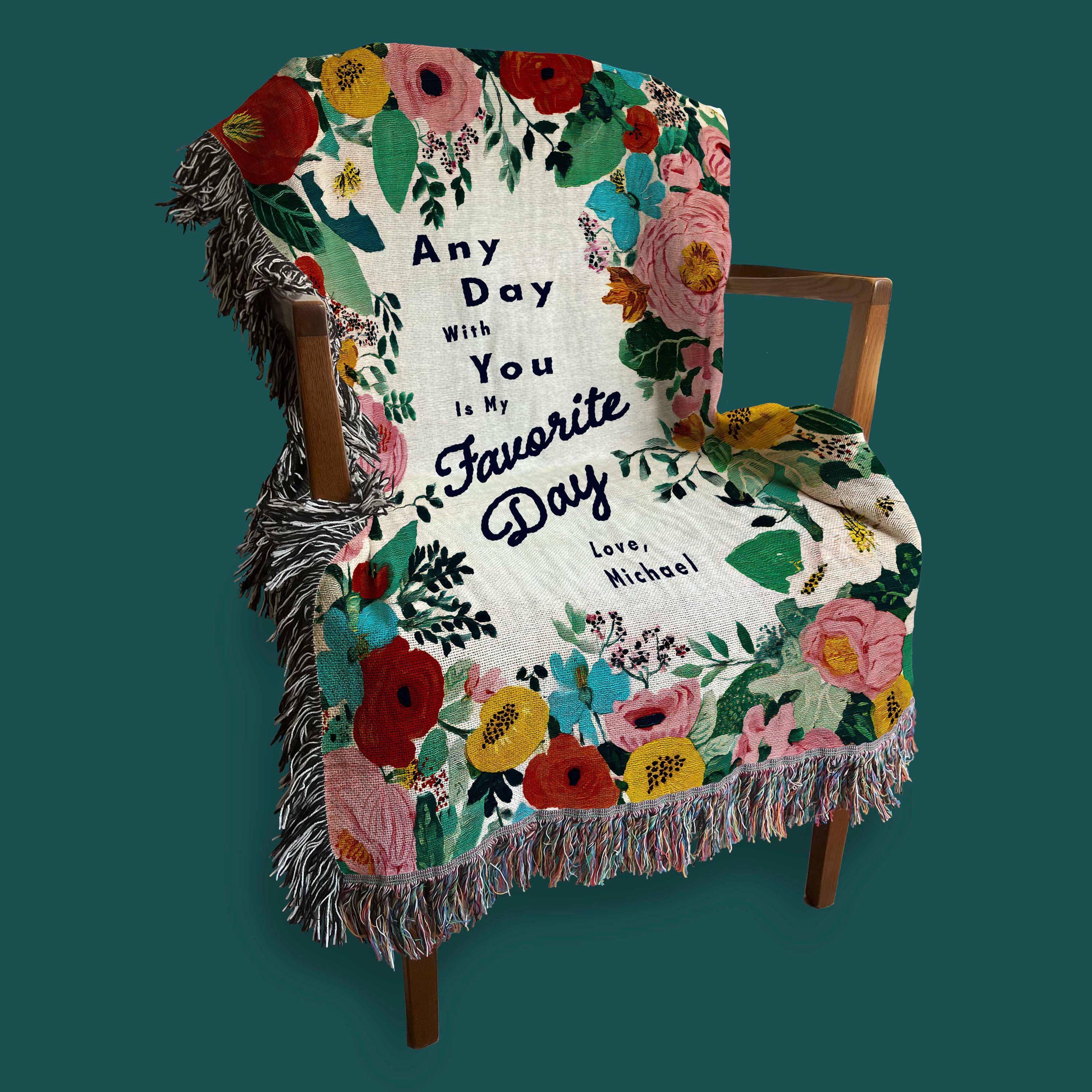Personalized Floral Throw Blanket Birthday Gift for Wife Mom Grandmother, Cotton 2nd Anniversary Sentimental Gift Decor Wall Art Tapestry