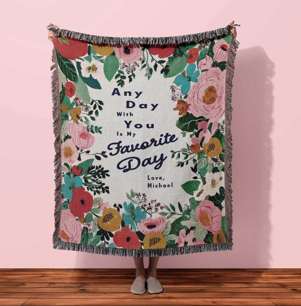 Personalized Floral Throw Blanket Birthday Gift for Wife Mom Grandmother, Cotton 2nd Anniversary Sentimental Gift Decor Wall Art Tapestry