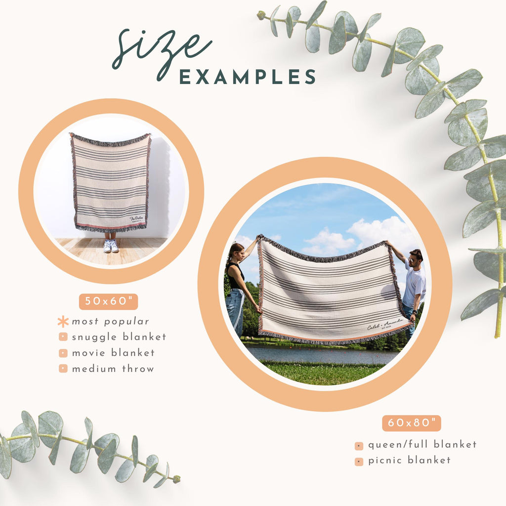 Personalized Woven Throw Blanket | Modern Boho Stripes, Unique Gift for Wedding Engagement Anniversary Keepsake, Family or Couple Last Name