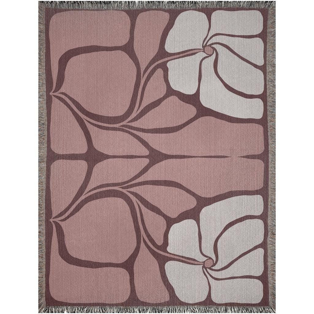 Art Nouveau Floral Woven Throw Blanket – Blush & Cream