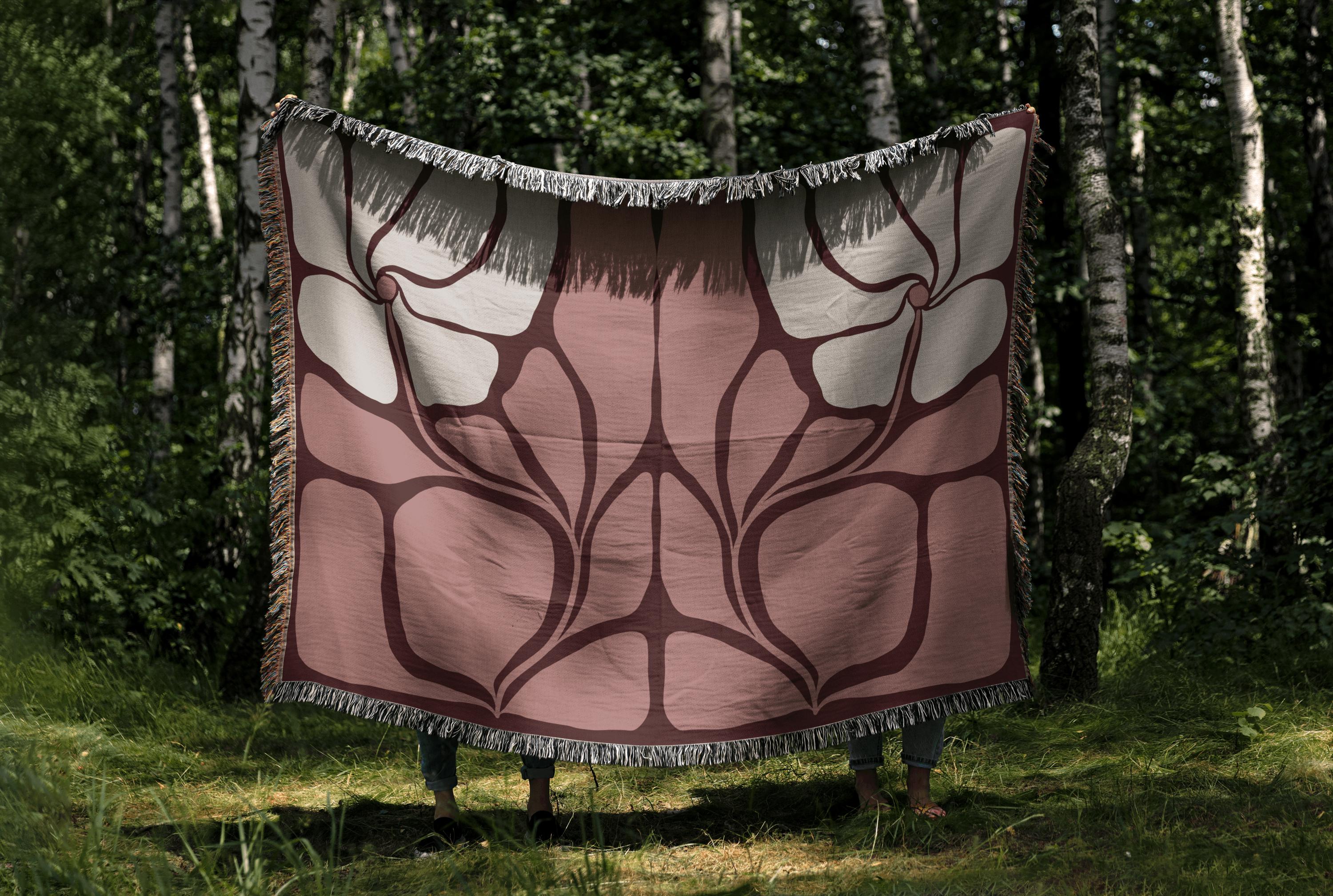 Art Nouveau Floral Woven Throw Blanket – Blush & Cream